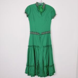 Dejavu Green Vintage-Inspired Midi Dress - Size XSmall Small Y2K Witch Retro